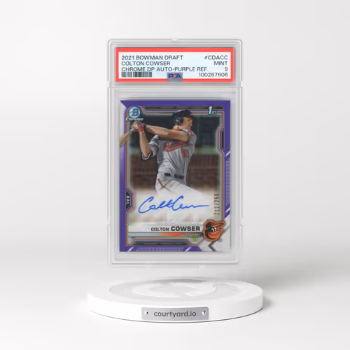 2021 Bowman Draft Chrome Draft Pick Autographs #CDACC Colton Cowser - Purple Refractor (PSA 9 MINT)