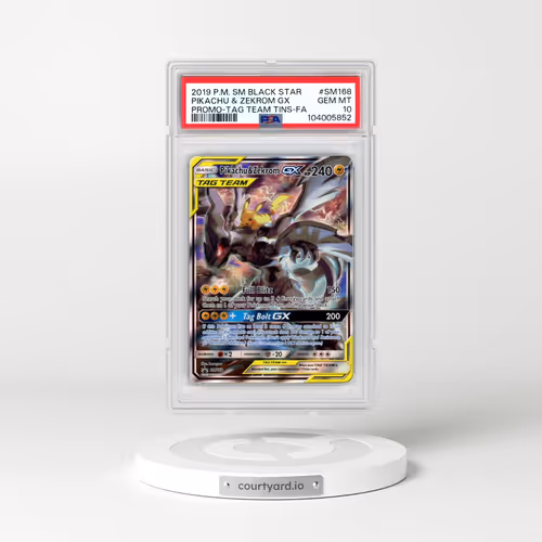 2019 Pokémon SM Black Star Promo #SM168 Pikachu & Zekrom GX - Holo Full Art Tag Team Tins (PSA 10 GEM MINT)