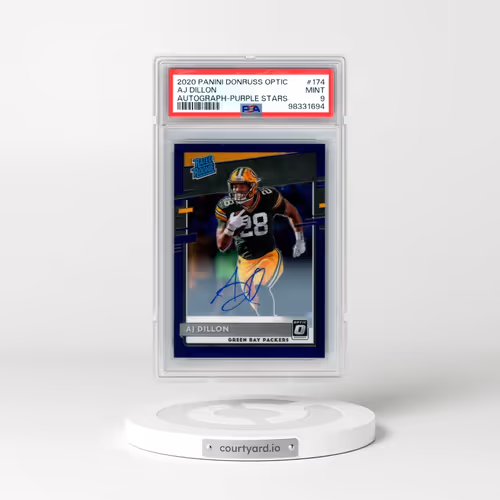 2020 Panini Donruss Optic #174 AJ Dillon - Autograph-Purple Stars (PSA 9 MINT)