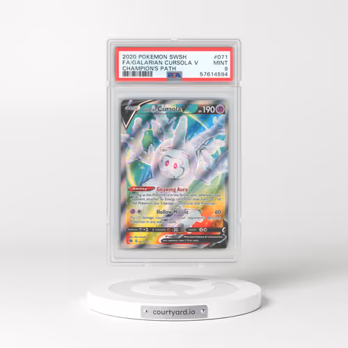 2020 Pokémon Sword & Shield Champion's Path #071 Galarian Cursola V - Holo Full Art (PSA 9 MINT)