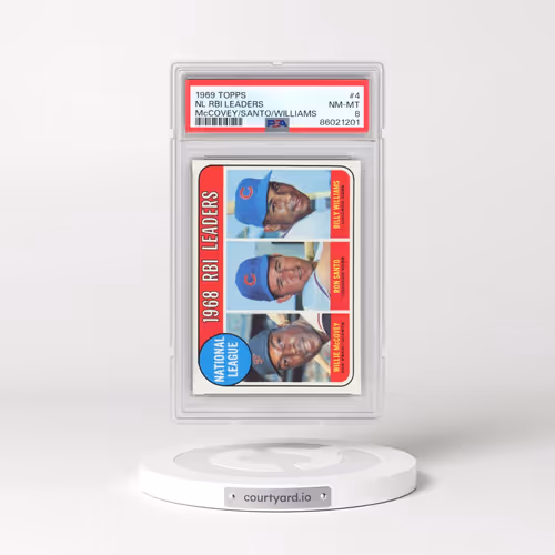 1969 Topps #4 NL RBI Leaders - McCovey/Santo/Williams (PSA 8 NM-MT)