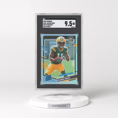 2023 Panini Donruss #334 Jayden Reed - Optic Preview-Holo (SGC 9.5 MINT+)