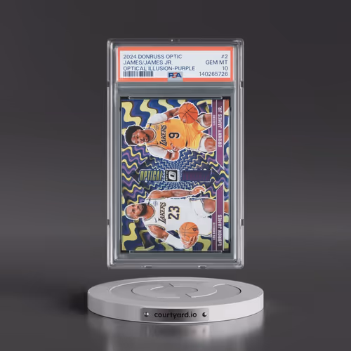 2024 Panini Donruss Optic Optical Illusions #2 Bronny James Jr./LeBron James - Purple (PSA 10 GEM MI