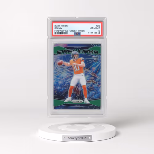 2024 Panini Prizm Fireworks #23 Bo Nix - Green Prizm (PSA 10 GEM MINT)