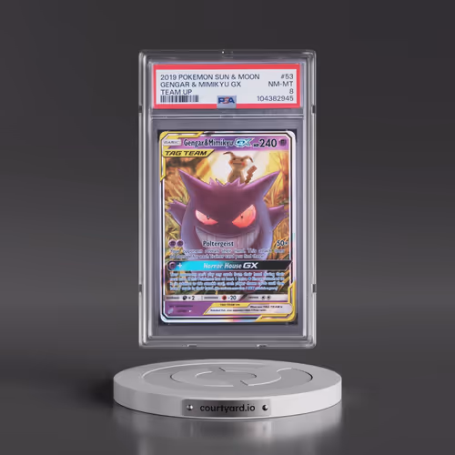 2019 Pokémon Sun & Moon Team Up #53 Gengar & Mimikyu GX - Holo (PSA 8 NM-MT)