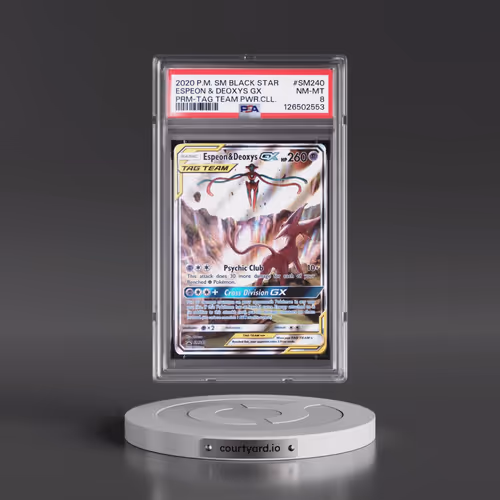 2020 Pokémon SM Black Star Promo #SM240 Espeon & Deoxys GX - Holo Tag Team Powers Collection (PSA 8