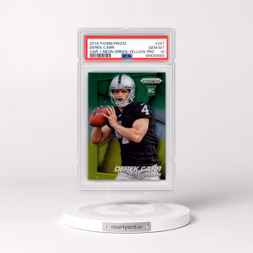 2014 Panini Prizm #257 Derek Carr - Variation 1-Neon Green-Yellow Prizm (PSA 10 GEM MINT)