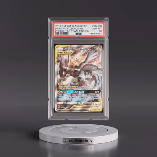 2019 Pokémon SM Black Star Promo #SM168 Pikachu & Zekrom GX - Holo Full Art Tag Team Tins (PSA 10 GE