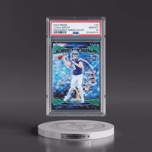2024 Panini Prizm Fireworks #18 JJ McCarthy - Green Wave (PSA 10 GEM MINT)