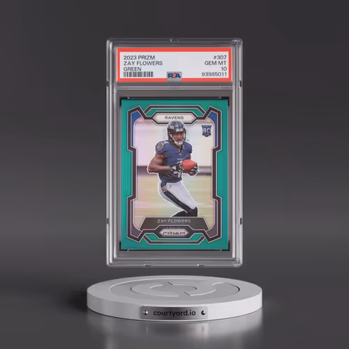 2023 Panini Prizm #307 Zay Flowers - Green Prizm (PSA 10 GEM MINT)