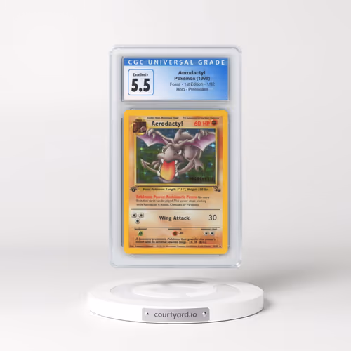 1999 Fossil #1/62 Aerodactyl - 1st Edition Galaxy Star Holo Prerelease (Brown Stamp) (CGC 5.5 EX+)