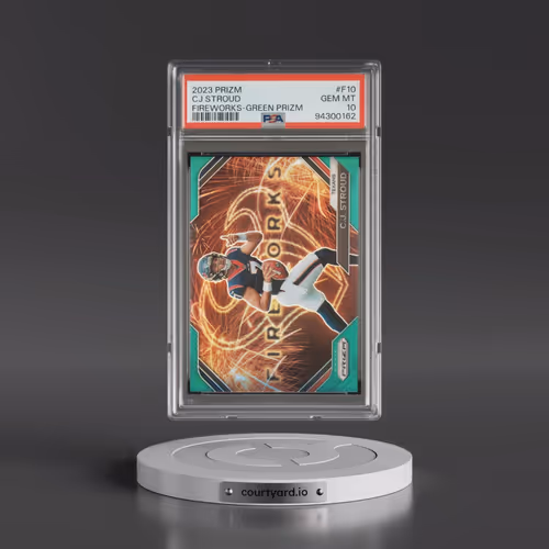 2023 Panini Prizm Fireworks #F10 CJ Stroud - Green Prizm (PSA 10 GEM MINT)