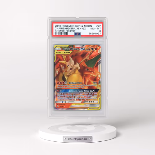 2019 Pokémon Sun & Moon Cosmic Eclipse #22 Charizard & Braixen GX - Holo (PSA 8 NM-MT)