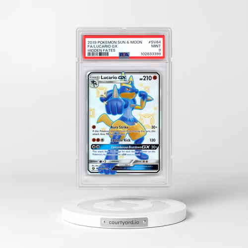 2019 Pokémon Sun & Moon Hidden Fates #SV64 Lucario GX - Holo Full Art (PSA 9 MINT)