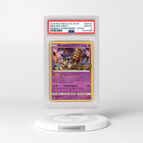 2018 Pokémon SM Black Star Promo #SM151 Giratina - Holo Lost Thunder Prerelease-Staff (PSA 8 NM-MT)