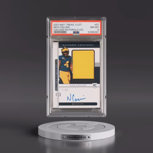 2021 Panini National Treasures Collegiate #57 Nico Collins - College Materials Signatures (PSA 8 NM-