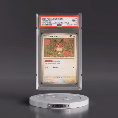 2025 Pokémon Pre EN-Prismatic Evolutions #077 Hoothoot - Reverse Holo Master Ball (PSA 9 MINT)
