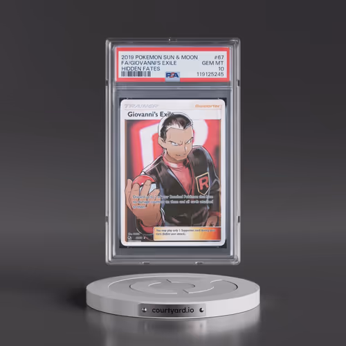 2019 Pokémon Sun & Moon Hidden Fates #67 Giovanni's Exile - Full Art (PSA 10 GEM MINT)