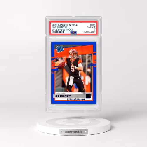 2020 Panini Donruss #301 Joe Burrow - Blue Press Proof (PSA 8 NM-MT)