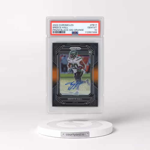 2022 Panini Chronicles Prizm Black #PB17 Breece Hall - Signature-Orange (PSA 10 GEM MINT)
