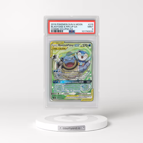 2019 Pokémon Sun & Moon Cosmic Eclipse #215 Blastoise & Piplup GX - Holo Full Art (PSA 9 MINT)