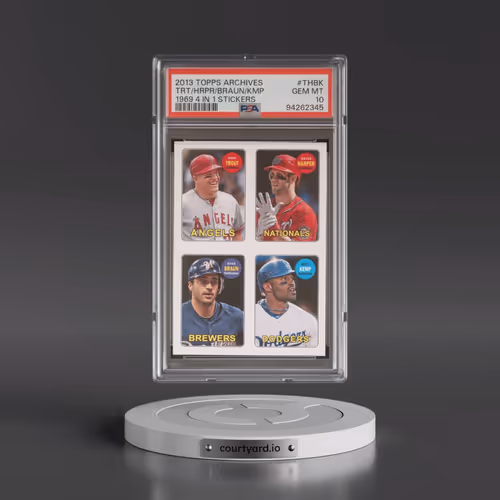 2013 Topps Archives 1969 4 in 1 Stickers #THBK Bryce Harper/Matt Kemp/Mike Trout/Ryan Braun (PSA 10