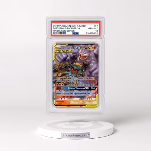 2019 Pokémon Sun & Moon Unbroken Bonds #82 Marshadow & Machamp GX - Holo (PSA 10 GEM MINT)