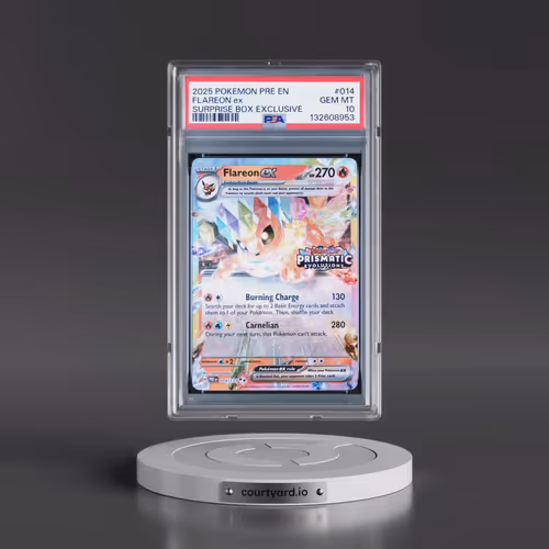 2025 Pokémon Pre EN-Prismatic Evolutions #014 Flareon EX - Holo Surprise Box Exclusive (PSA 10 GEM M