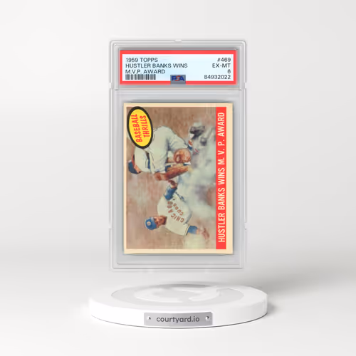 1959 Topps #469 Hustler Banks Wins - M.V.P. Award (PSA 6 EX-MT)