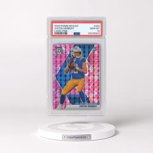 2020 Panini Mosaic #204 Justin Herbert - Camo Pink (PSA 10 GEM MINT)