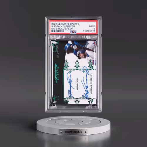 2024 Leaf Ultimate Sports Ultimate Signatures 2 Sammy Sosa/Vladimir Guerrero - Holo Green (PSA 9 MIN