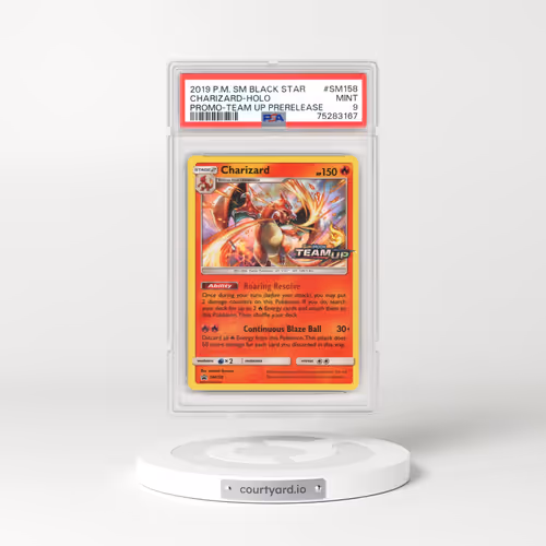 2019 Pokémon SM Black Star Promo #SM158 Charizard - Holo Team Up Prerelease (PSA 9 MINT)