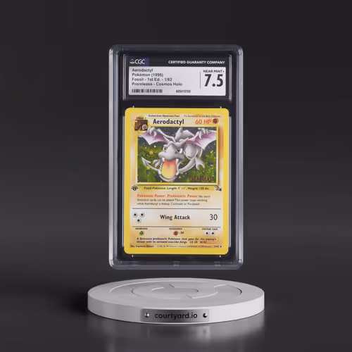 1999 Pokémon Fossil #1 Aerodactyl - 1st Edition Holo Prerelease-Cosmos (CGC 7.5 NM+)