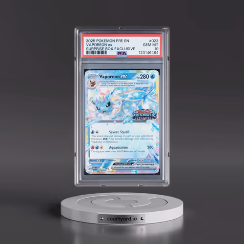 2025 Pokémon Pre EN-Prismatic Evolutions #023 Vaporeon EX - Holo Surprise Box Exclusive (PSA 10 GEM