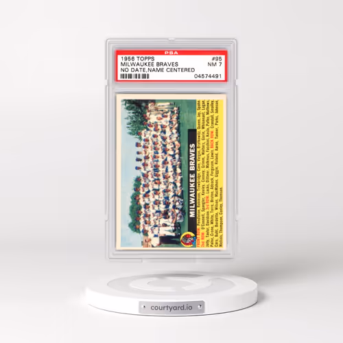 1956 Topps #95 Braves Team - No Date, Name Center-White Back (PSA 7 NM)