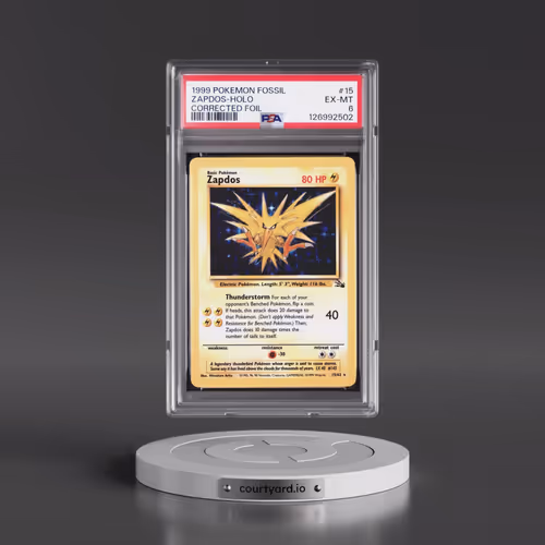 1999 Pokémon Fossil #15 Zapdos - Holo Corrected Foil (PSA 6 EX-MT)
