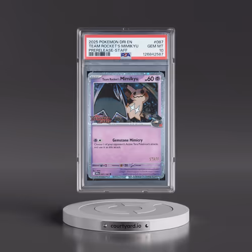 2025 Pokémon Dri EN-Destined Rivals #087 Team Rocket's Mimikyu - Prerelease-Staff (PSA 10 GEM MINT)