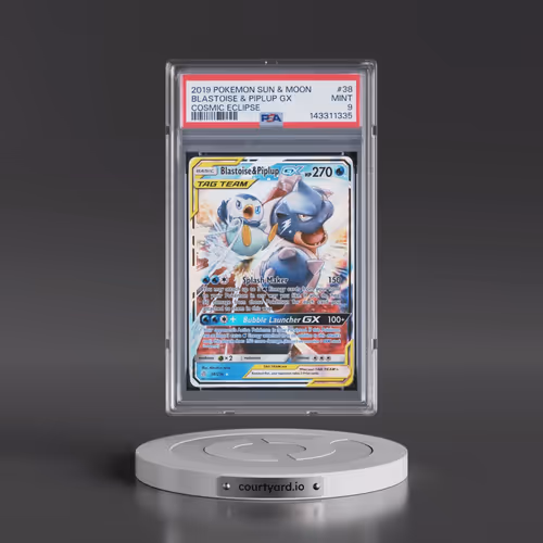 2019 Pokémon Sun & Moon Cosmic Eclipse #38 Blastoise & Piplup GX - Holo (PSA 9 MINT)