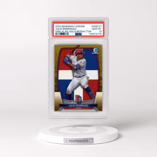 2023 Bowman Chrome World Baseball Classic Flag #WBC27 Julio Rodriguez - Gold Refractor (PSA 10 GEM M