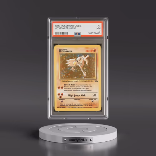 1999 Pokémon Fossil #7 Hitmonlee - Holo (PSA 7 NM)