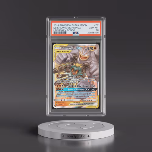 2019 Pokémon Sun & Moon Unbroken Bonds #82 Marshadow & Machamp GX - Holo (PSA 10 GEM MINT)