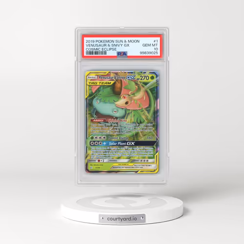 2019 Pokémon Sun & Moon Cosmic Eclipse #1 Venusaur & Snivy GX - Holo (PSA 10 GEM MINT)