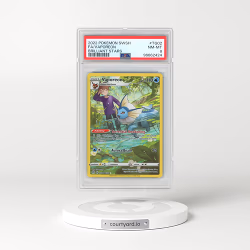 2022 Pokémon Sword & Shield Brilliant Stars #TG02 Vaporeon - Full Art (PSA 8 NM-MT)