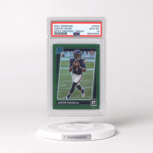 2021 Panini Donruss #P253 Justin Fields - Optic Preview-Green (PSA 10 GEM MINT)