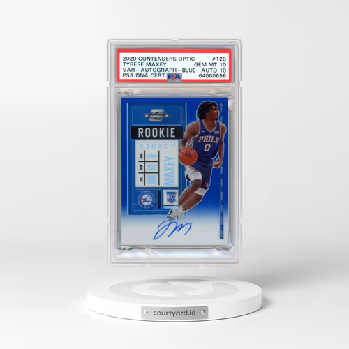 2020 Panini Contenders Optic #120 Tyrese Maxey - Variation-Autograph-Blue (PSA 10 GEM MINT)