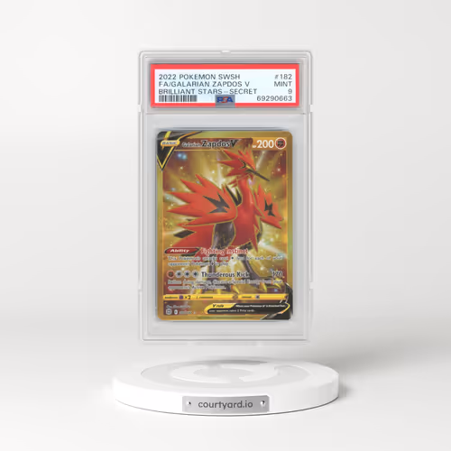 2022 Pokémon Sword & Shield Brilliant Stars #182 Galarian Zapdos V - Holo Full Art Secret (PSA 9 MINT)