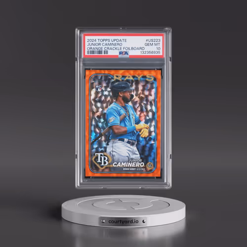 2024 Topps Update #US223 Junior Caminero - Orange Crackle Foilboard (PSA 10 GEM MINT)