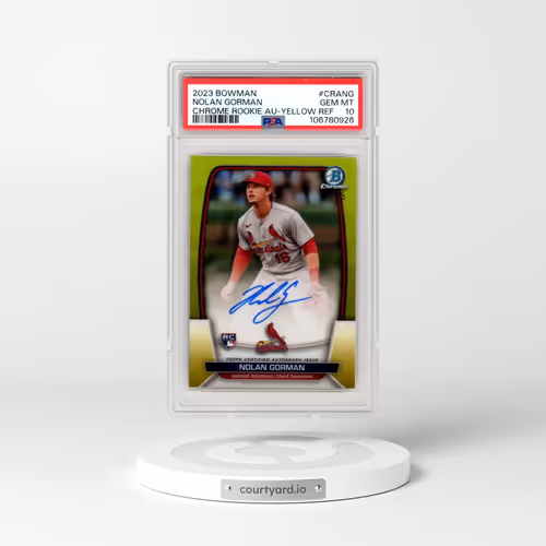2023 Bowman Chrome Rookie Autographs #CRANG Nolan Gorman - Yellow Refractor (PSA 10 GEM MINT)