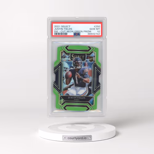 2021 Panini Select #250 Justin Fields - Die-Cut Neon Green Prizm (PSA 10 GEM MINT)
