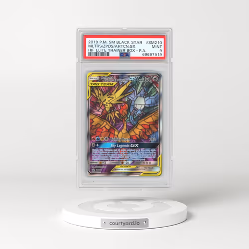 2019 Pokémon SM Black Star Promo #SM210 Moltres & Zapdos & Articuno GX - Holo Full Art Hidden Fates Elite Trainer Box (PSA 9 MINT)